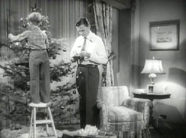 Carl and Timmy decorating the tree