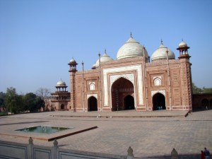 A view of the mosque at the Taj Mahal