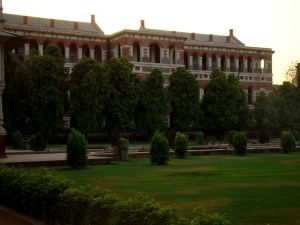 Buildings erected by the British in the Red Fort, seen from the Hayat Baksh Bagh.