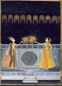 In this painting (circa 1740), two Mughal ladies celebrate with sparklers.