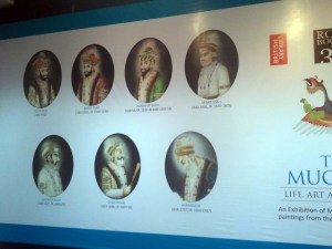 Portraits of the 'Great Mughals', at the entrance to the exhibition.