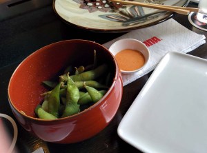 The 'dynamite' edamame at Benihana - not too spicy at all. 