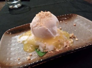 Dessert at Dao: sticky rice and mango puree with coconut ice cream.