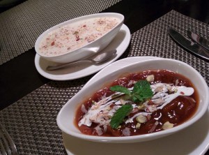 Dessert at Kebab Theater: a lovely khubaani ka meetha, a somewhat burnt phirni.