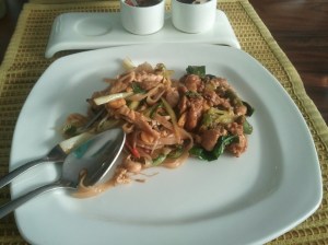 Main course at Soi Thai: pad thai, and a chicken and basil stir-fry.