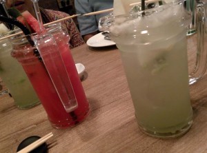 Drinks at Town Hall: a watermelon kaffir lime cooler and a green melon lemon grass cooler.