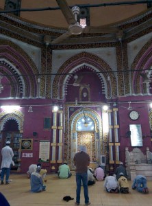 Inside the Jamaat Khaana mosque at the dargah. An unusual mosque, in that it's octagonal rather than the more conventional four-sided building.
