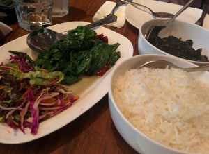 Lunch at Yeti: rice, doh nai, fried spinach.