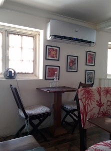 Inside Elma's, on the first floor.