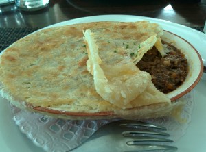 Steak and red wine pot pie: disappointing flavours and textures.