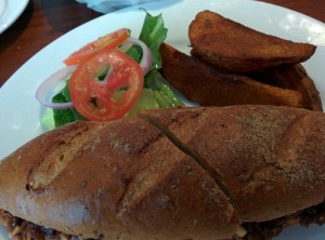 Another view of the Philly steak sandwich.