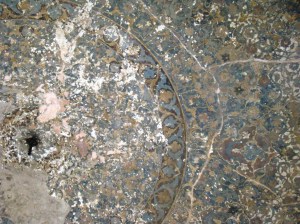 A view of the very damaged but once probably lovely ceiling of Sabz Burj.