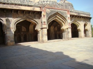 The facade of the Bada Gumbad Mosque.