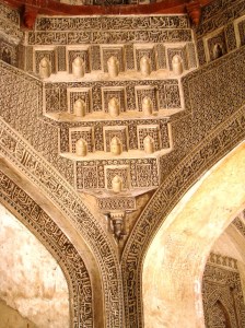 Incised plaster decorating the squinches in the mosque.