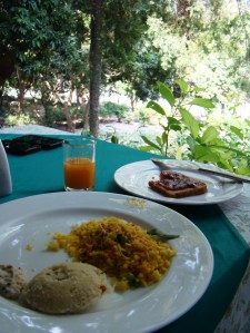 Breakfast: idli with chutney; poha; juice; toast with (literally) homemade jam.