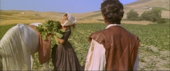 Isabella piles vegetables onto Rodrigo's horse