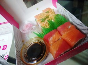 Spicy salmon roll and Red Dragon Roll from Sushi Haus.