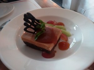 La Bodega's chocoflan: steamed custard atop chocolate cake, with caramel sauce and fruit.