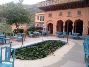 A courtyard with a lotus pond, in Neemrana.