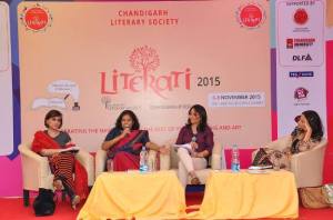 At the 'Potpourri' session: Ratna Vira, Me, our moderator Puneet, and Tishani Doshi.