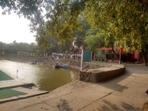 A view of the Sukhna Lake club grounds and the lit fest stalls .
