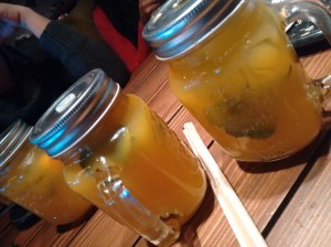 Farzi OK: orange juice, orange chunks, and kaffir lime leaves.