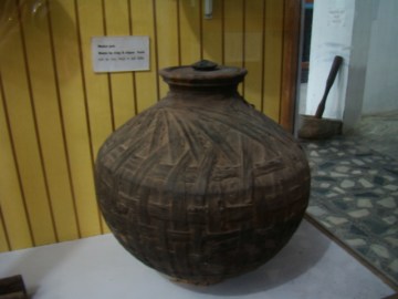 At the Museum: a hide waterpot, waterproofed with algae.