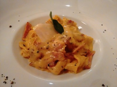 A fabulous cappellaccio carbonara at Artusi