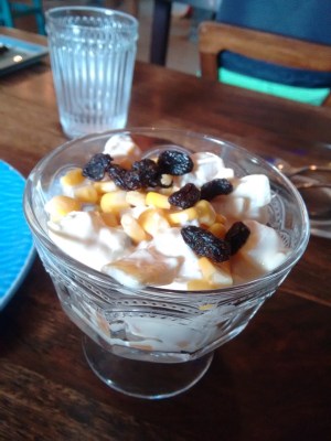 Filipino fruit salad: this came garnished with fresh corn, which worked surprisingly well.